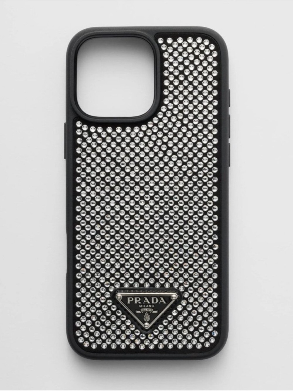 Prada Black Phone Case with Silver Crystal Studs